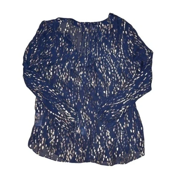Lilly Pulitzer gold and blue silk blend sheer blouse